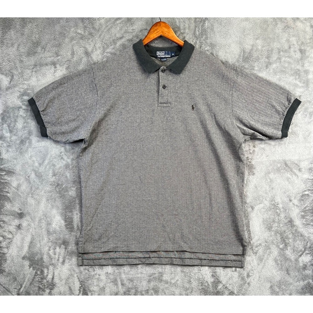 Polo Ralph Lauren Polo Shirt Mens 2XL Herringbone Gray Cotton Pony Vintage Y2K